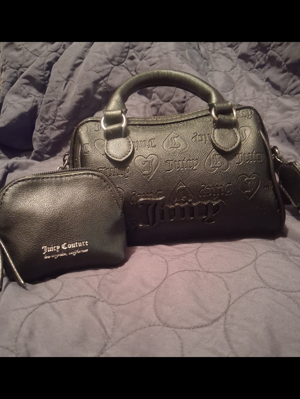 Juicy Couture Black Embossed Logo Satchel with Coin Pouch